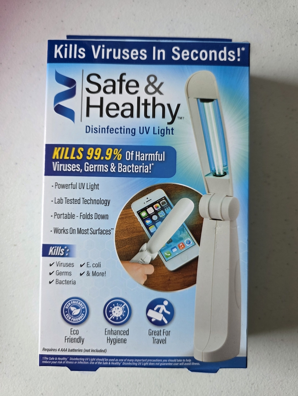 Safe & Healthy UV Sanitizing Light AS Seen On TV Bacteria Viruses Germs NEW